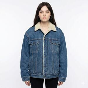 Vintage Unisex GAP Sherpa Lined Denim Trucker Jacket Coat size L Large